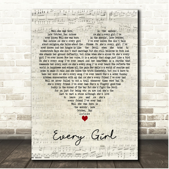 Turnpike Troubadours Every Girl Script Heart Song Lyric Print