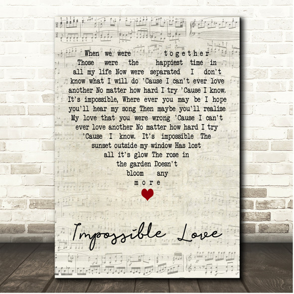 UB40 Impossible Love Script Heart Song Lyric Print