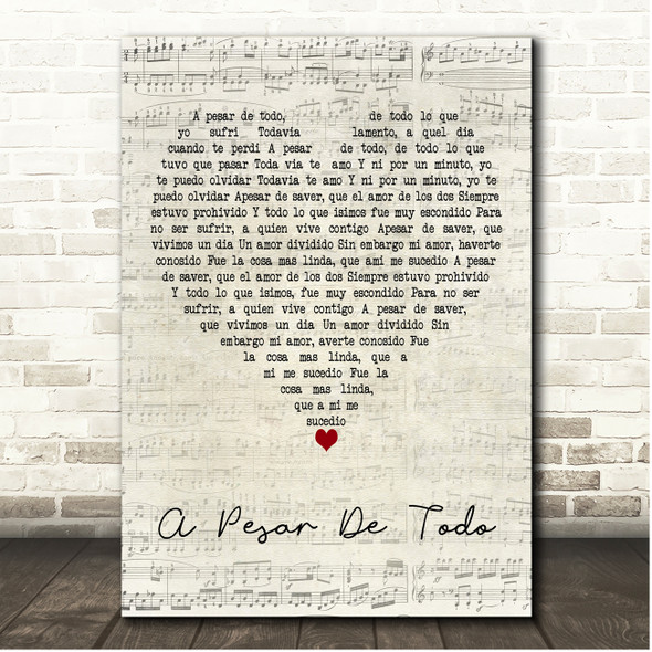 Vicente Fernández A pesar de todo Script Heart Song Lyric Print