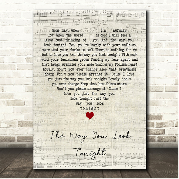 Westlife The Way You Look Tonight Script Heart Song Lyric Print
