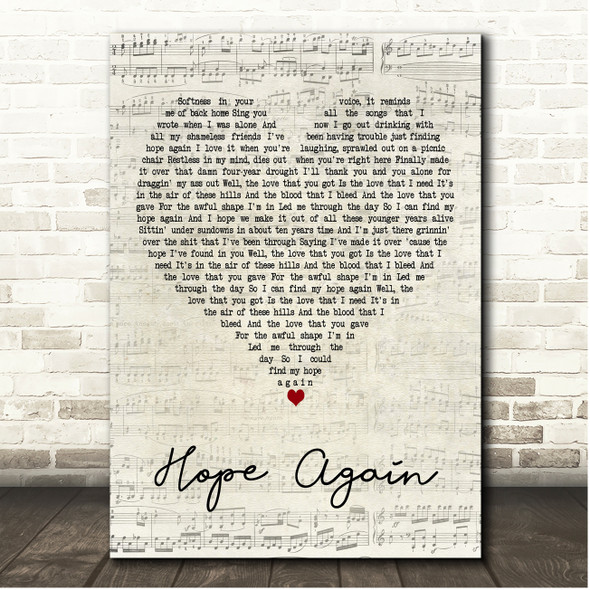 Zach Bryan Hope Again Script Heart Song Lyric Print