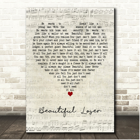 Bob Seger Beautiful Loser Script Heart Song Lyric Print