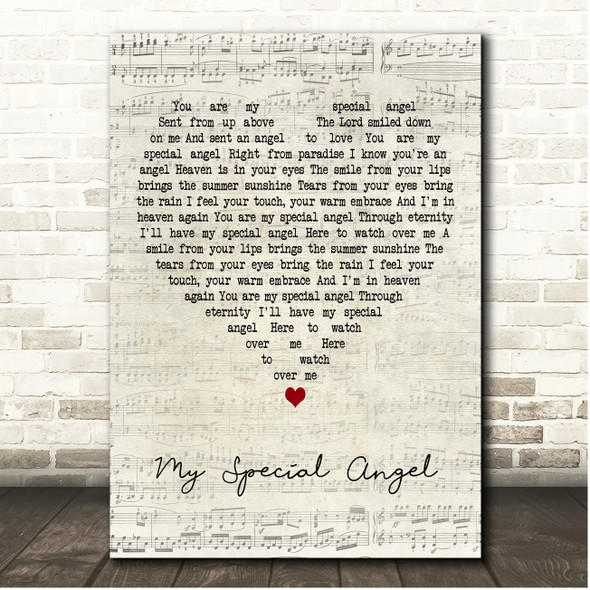 Bobby Vinton My Special Angel Script Heart Song Lyric Print