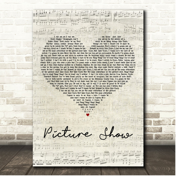 Bonnie & Clyde Picture Show Script Heart Song Lyric Print