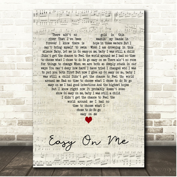 Adele Easy On Me Script Heart Song Lyric Print