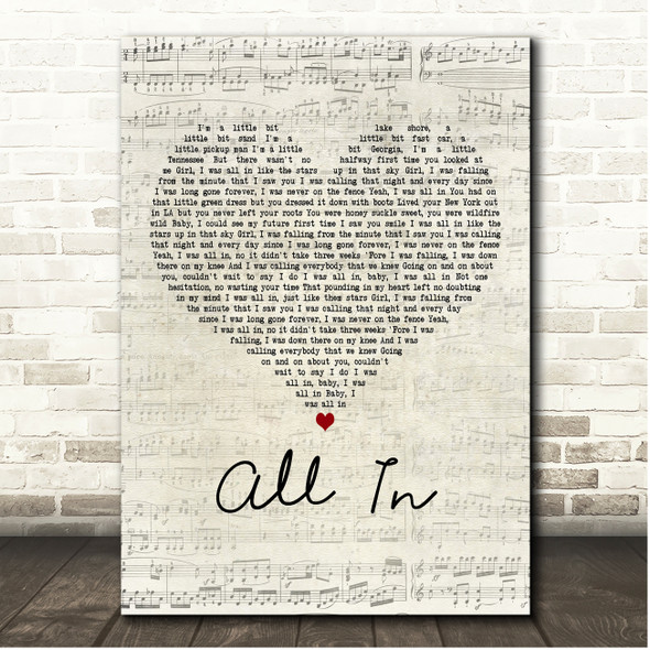 Chris Janson All In Script Heart Song Lyric Print