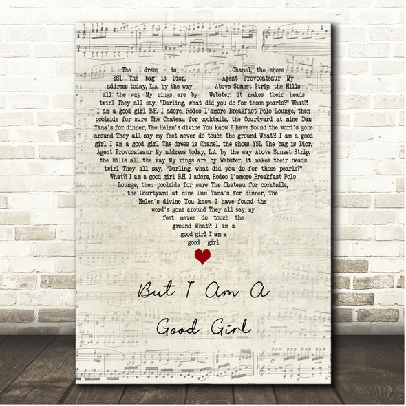 Christina Aguilera But I Am A Good Girl Script Heart Song Lyric Print