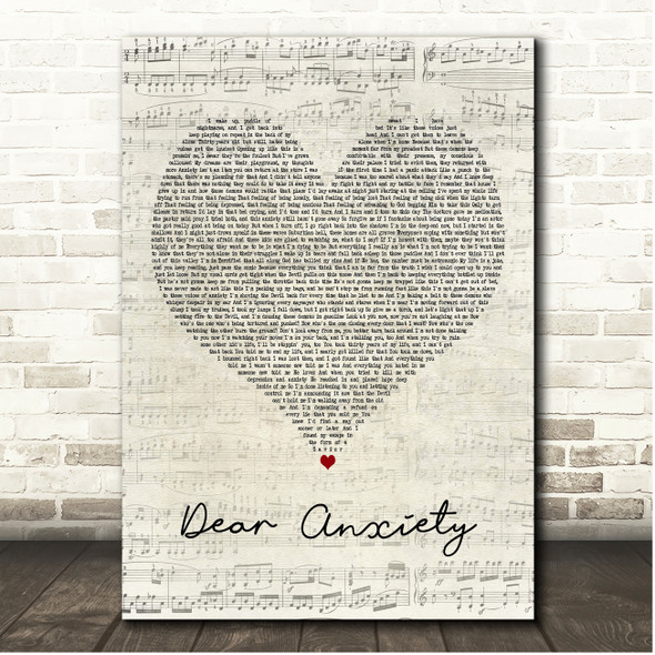 Clayton Jennings Dear Anxiety Script Heart Song Lyric Print