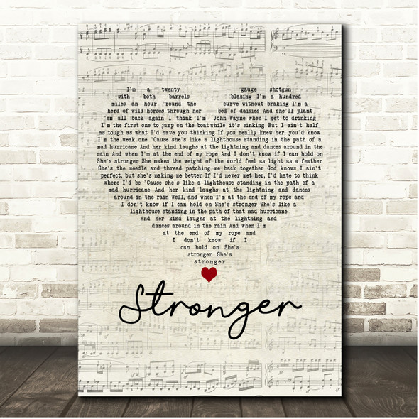 Cody Johnson Stronger Script Heart Song Lyric Print