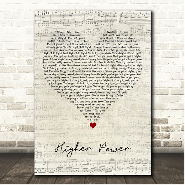 Coldplay Higher Power Script Heart Song Lyric Print