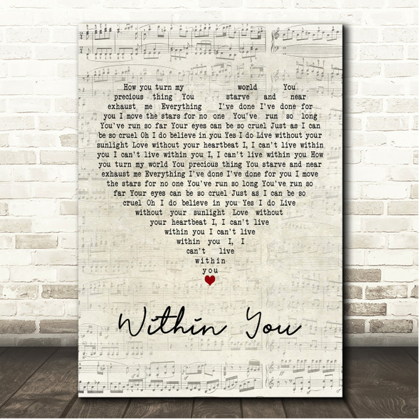 David Bowie Within You Script Heart Song Lyric Print