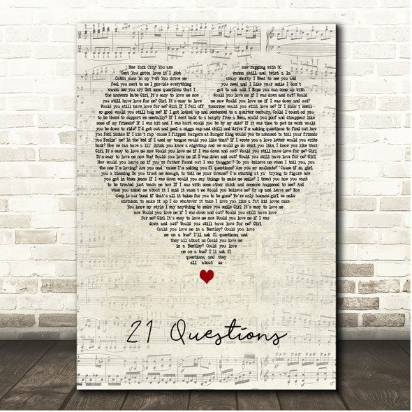 50 Cent 21 Questions Script Heart Song Lyric Print