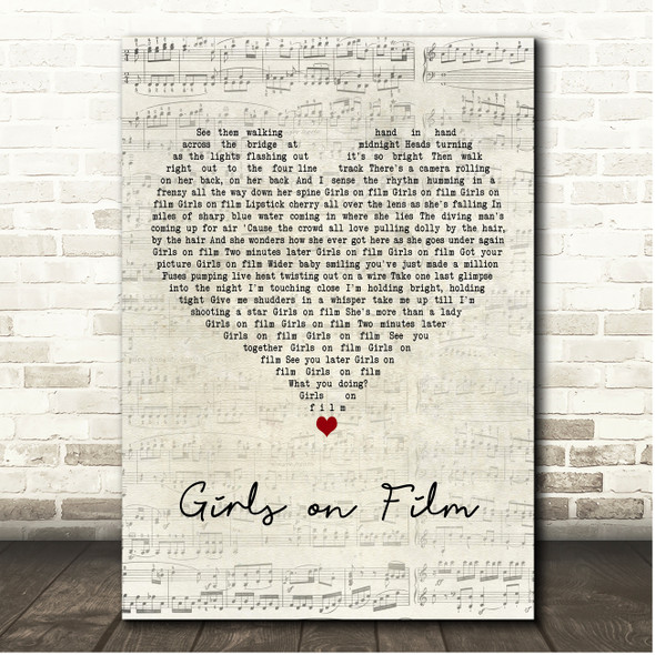 Duran Duran Girls on Film Script Heart Song Lyric Print