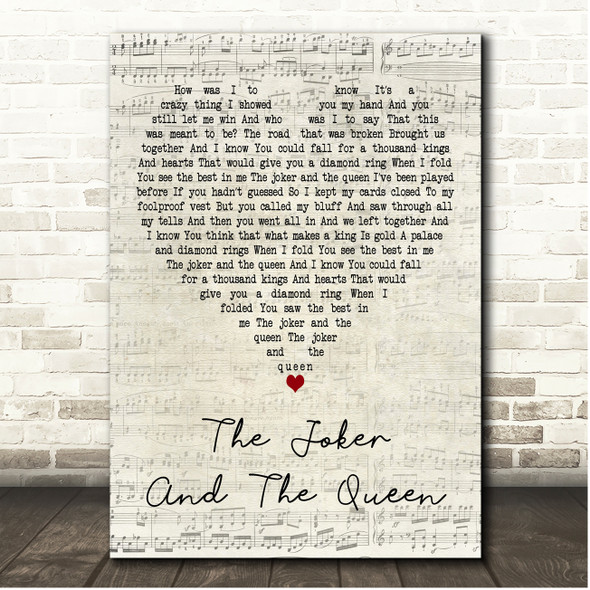 Ed Sheeran & Taylor Swift The Joker and the Queen Script Heart Song Lyric Print