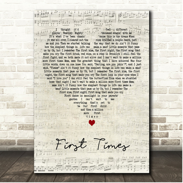 Ed Sheeran First Times Script Heart Song Lyric Print