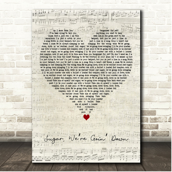Fall Out Boy Sugar, Were Goin Down Script Heart Song Lyric Print