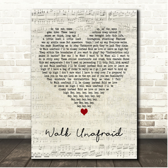 First Aid Kit Walk Unafraid Script Heart Song Lyric Print