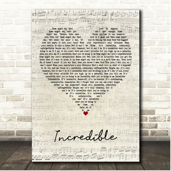 Gary Barlow Incredible Script Heart Song Lyric Print