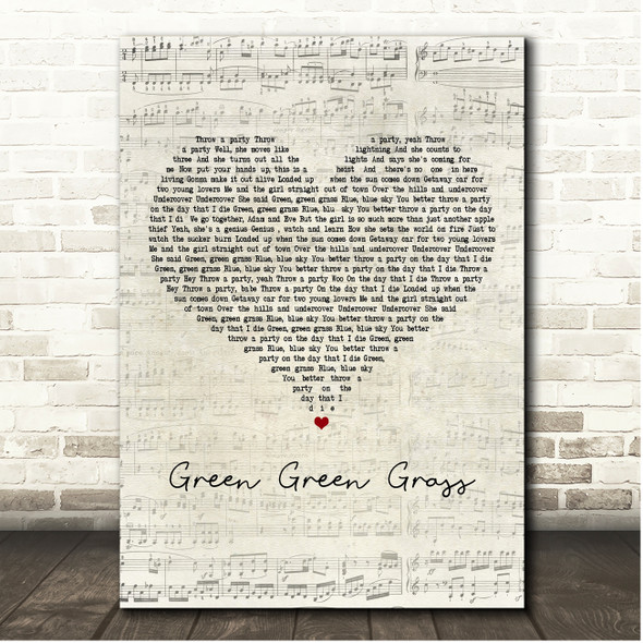 George Ezra Green Green Grass Script Heart Song Lyric Print