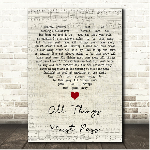 George Harrison All Things Must Pass Script Heart Song Lyric Print