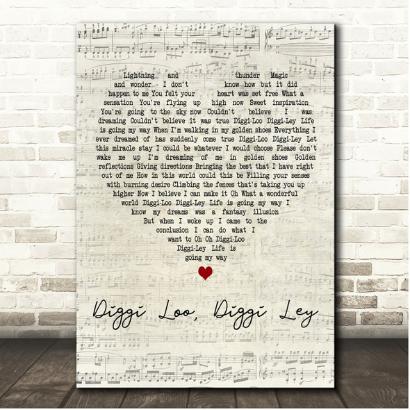 Herreys Diggi Loo, Diggi Ley Script Heart Song Lyric Print