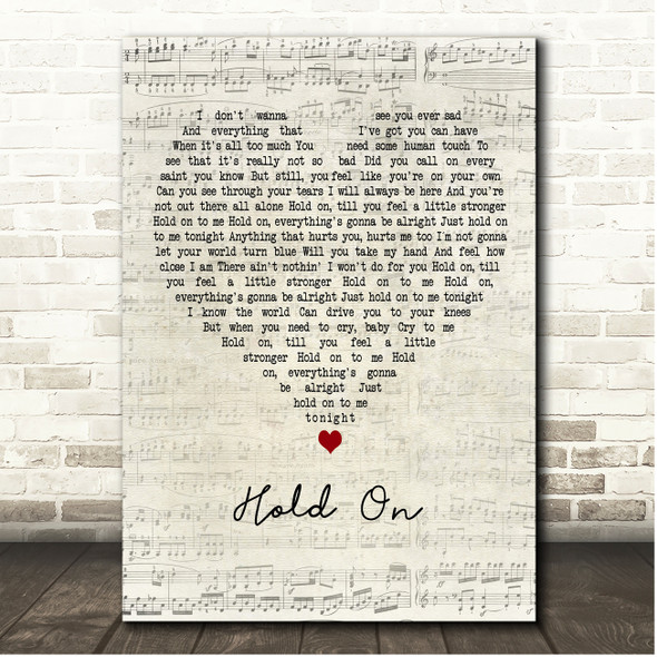 Jamie Walters Hold On Script Heart Song Lyric Print