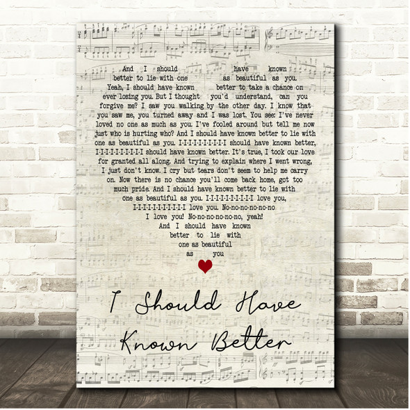 Jim Diamond I Should Have Known Better Script Heart Song Lyric Print