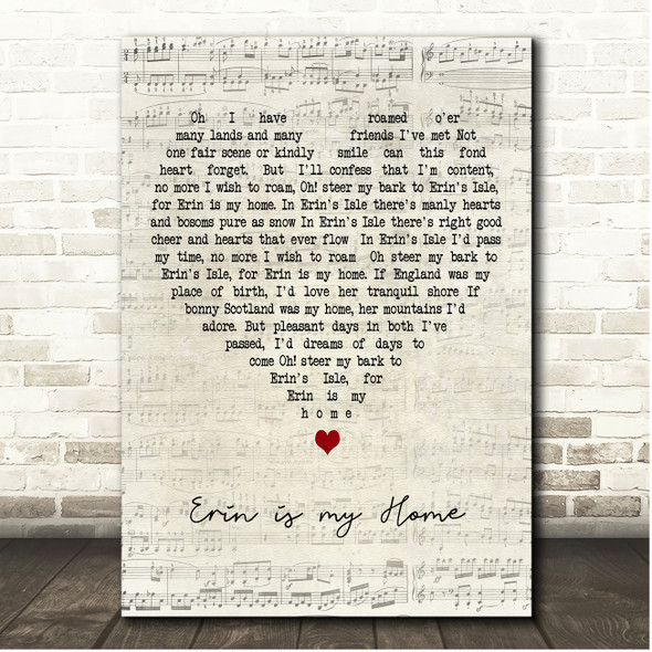 Jimmy McBride Erin is my home Script Heart Song Lyric Print