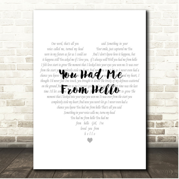 Kenny Chesney You Had Me From Hello Simple Heart Pale Grey Song Lyric Print