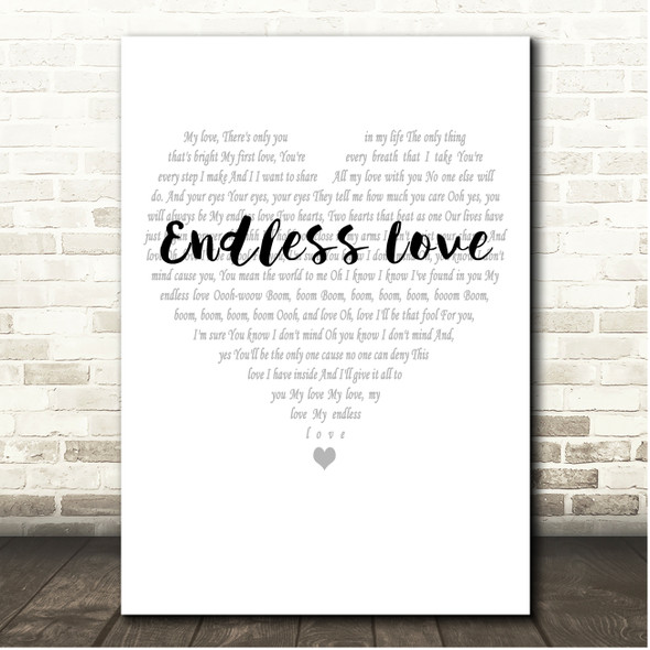 Lionel Richie & Mariah Carey Endless Love Simple Heart Pale Grey Song Lyric Print