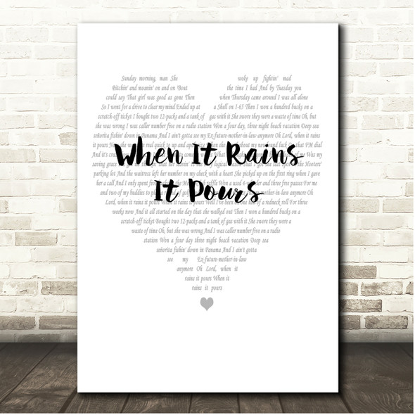 Luke Combs When It Rains It Pours Simple Heart Pale Grey Song Lyric Print