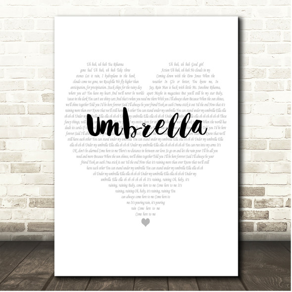 Rihanna Umbrella Simple Heart Pale Grey Song Lyric Print