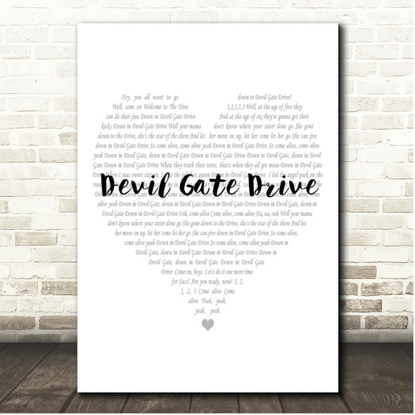 Suzi Quatro Devil Gate Drive Simple Heart Pale Grey Song Lyric Print