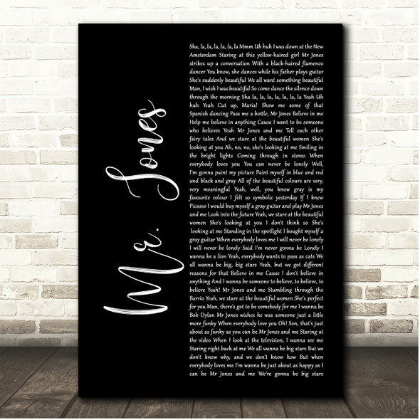 Counting Crows Mr. Jones Black Script Song Lyric Print