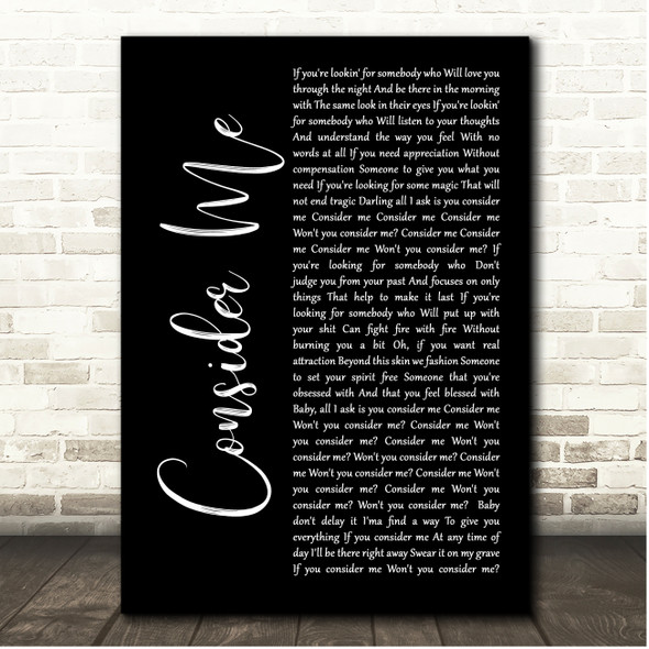 Allen Stone Consider Me Black Script Song Lyric Print
