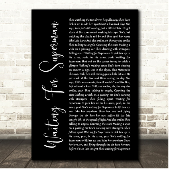 Daughtry Waiting For Superman Black Script Song Lyric Print