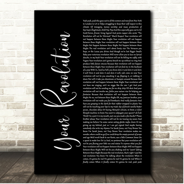 DJ Vadim Your Revolution Black Script Song Lyric Print