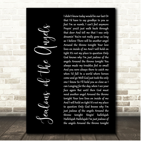 Donna Taggart Jealous of the Angels Black Script Song Lyric Print