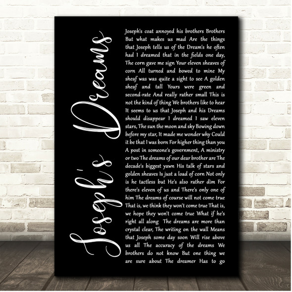 Andrew Lloyd Webber Joseph's Dreams Black Script Song Lyric Print