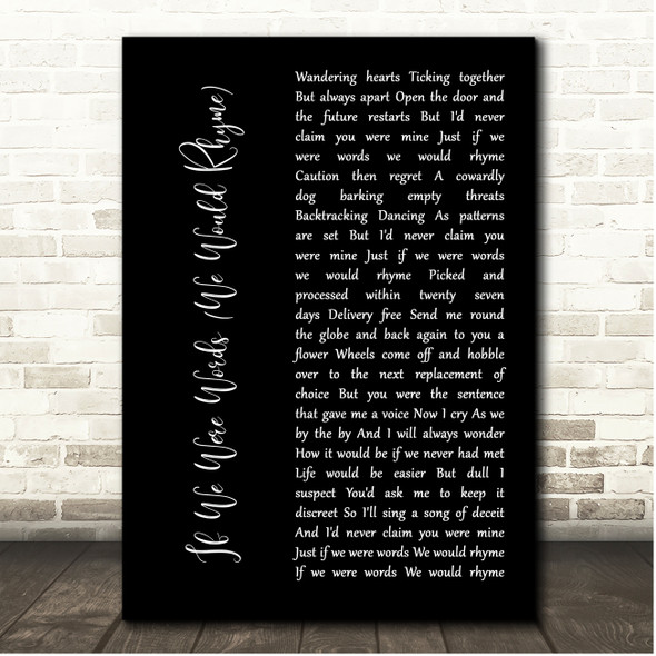 Gruff Rhys If We Were Words (We Would Rhyme) Black Script Song Lyric Print