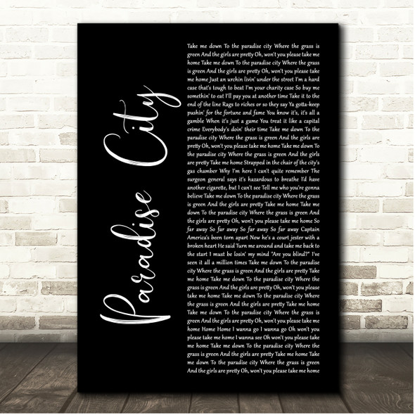 Guns N' Roses Paradise City Black Script Song Lyric Print