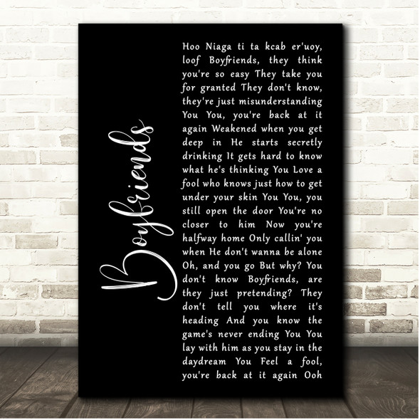 Harry Styles Boyfriends Black Script Song Lyric Print