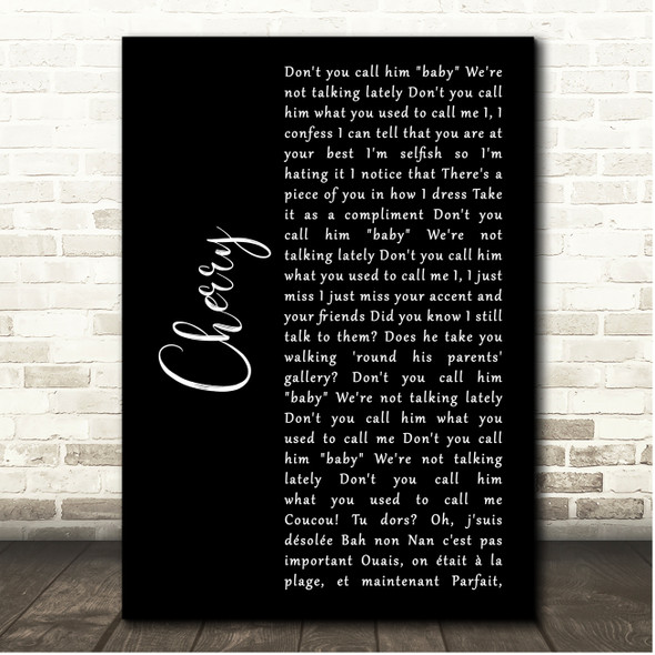 Harry Styles Cherry Black Script Song Lyric Print