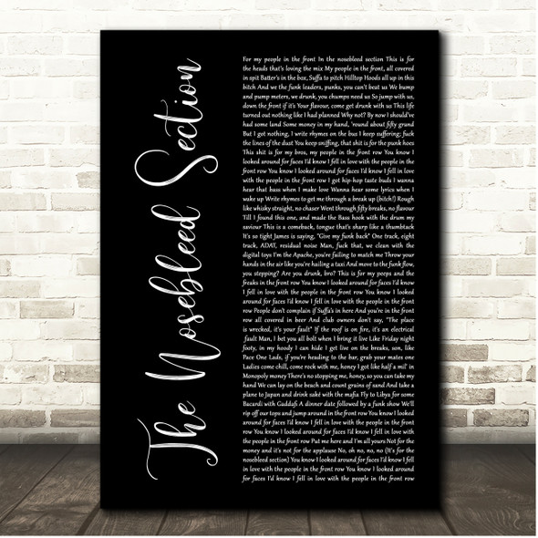 Hilltop Hoods The Nosebleed Section Black Script Song Lyric Print