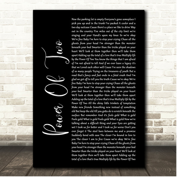 Indigo Girls Power Of Two Black Script Song Lyric Print
