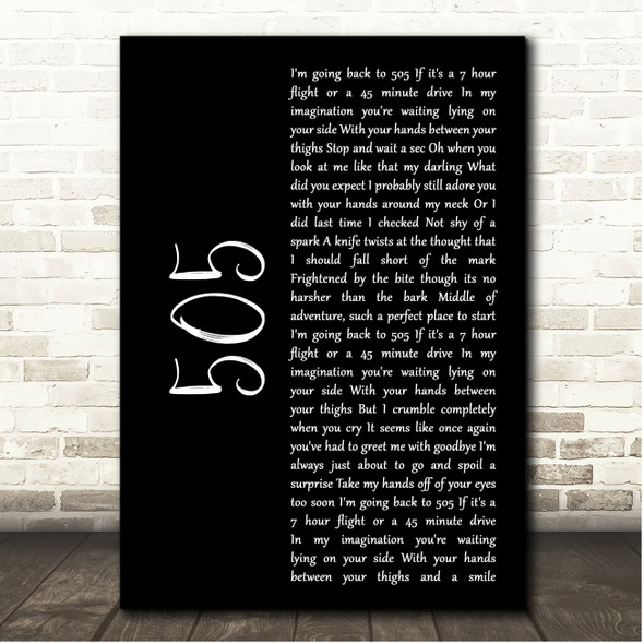 Arctic Monkeys 505 Black Script Song Lyric Print