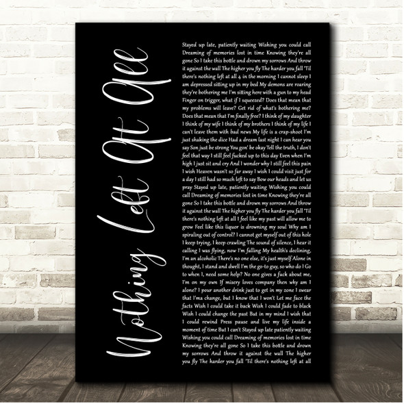 Jelly Roll Nothing Left At All Black Script Song Lyric Print