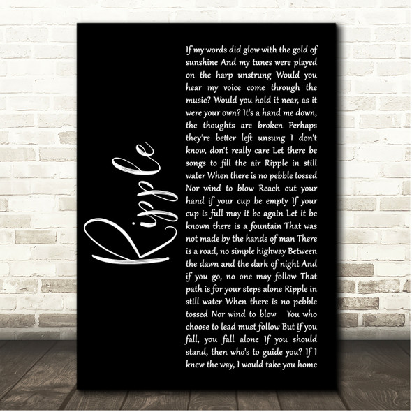 Jerry Garcia Ripple Black Script Song Lyric Print