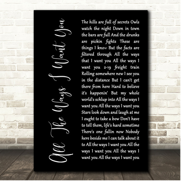 Jimmy Buffett All The Ways I Want You Black Script Song Lyric Print