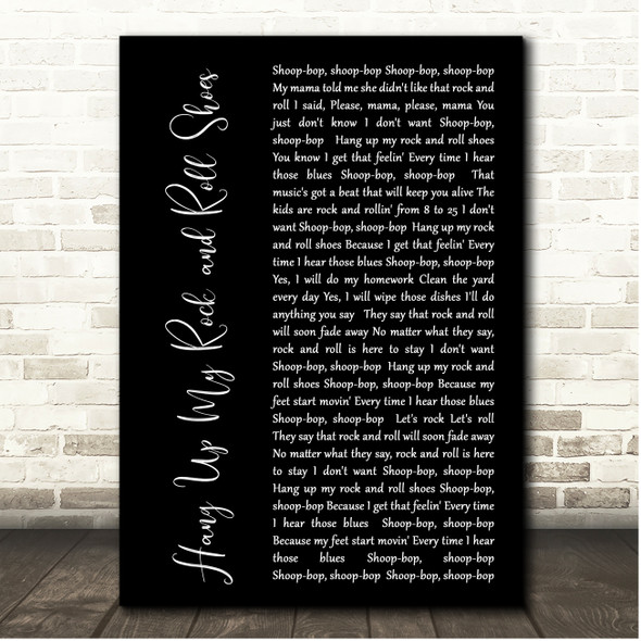 John Cafferty Hang Up My Rock and Roll Shoes Black Script Song Lyric Print